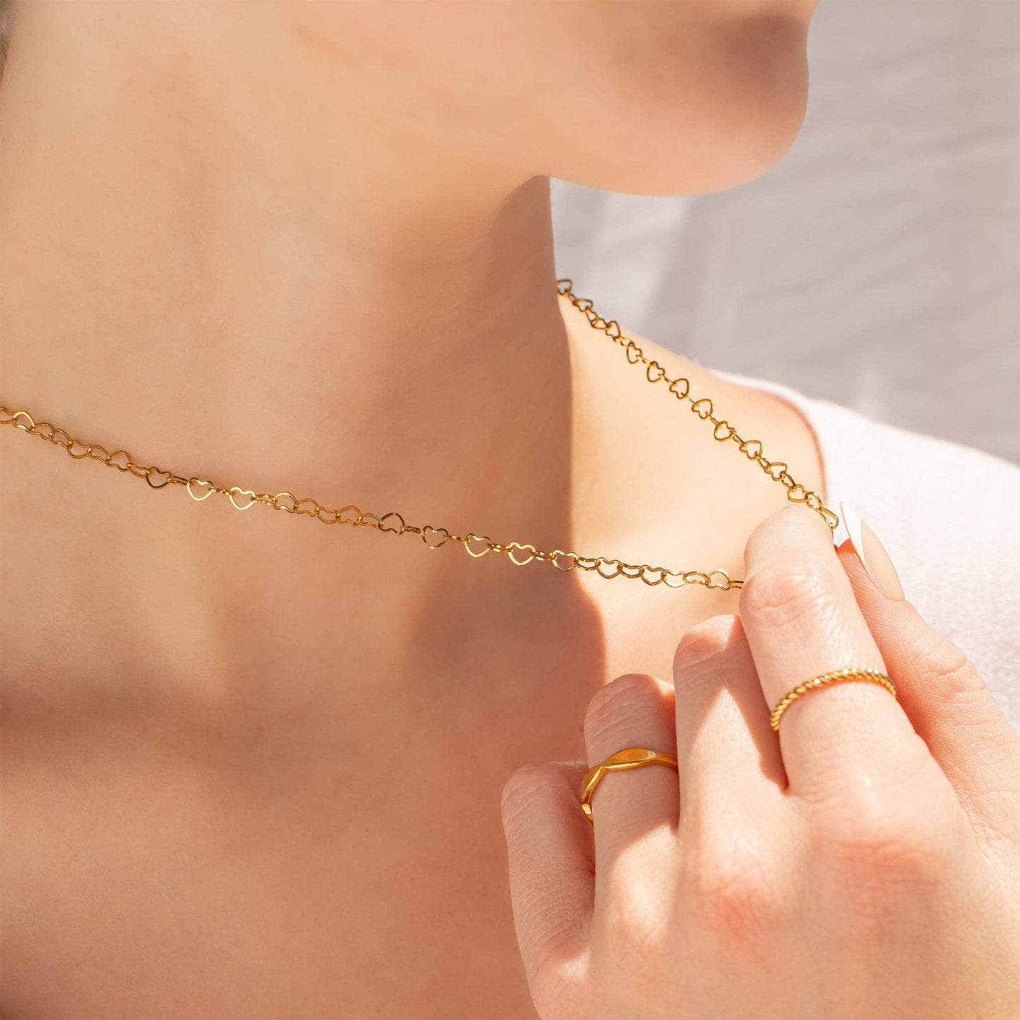 18K Gold Dipped Linked Heart Chain Necklace