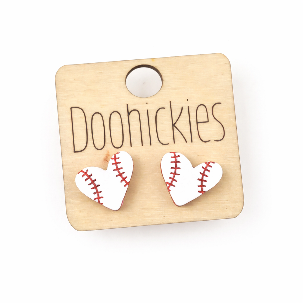For the Love of the Game Baseball Heart Studs