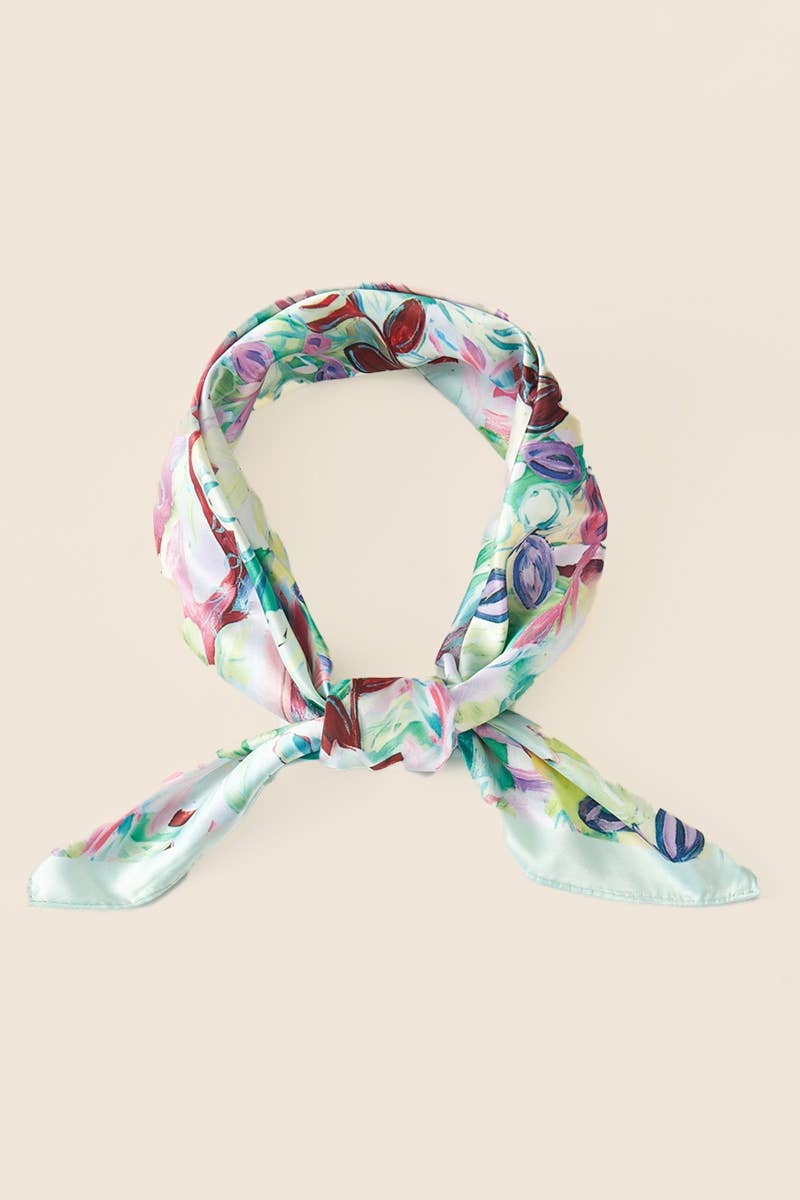 Abstract Floral Print Square Bandana Scarf
