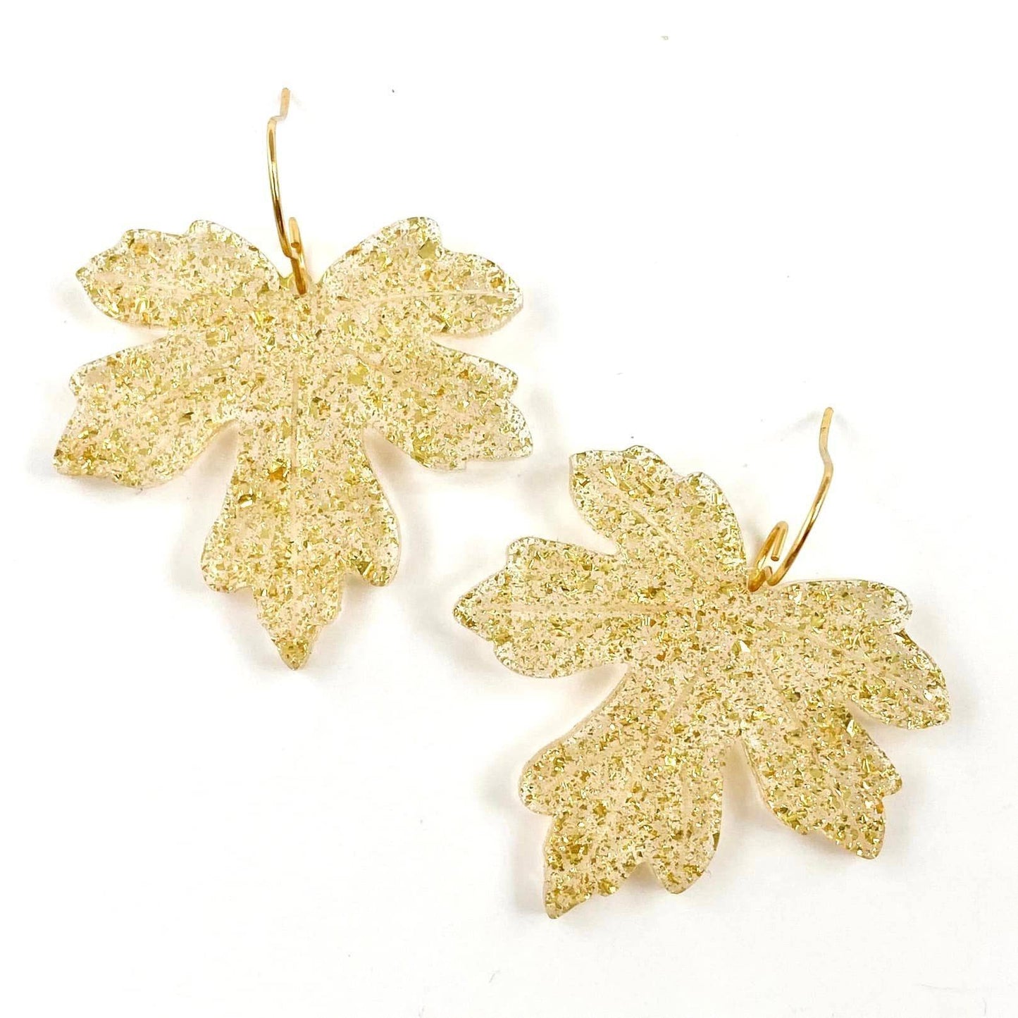 Gold Shimmer Acrylic Bronze Leaf Dangles - Fall Earrings