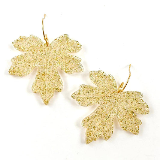 Gold Shimmer Acrylic Bronze Leaf Dangles - Fall Earrings