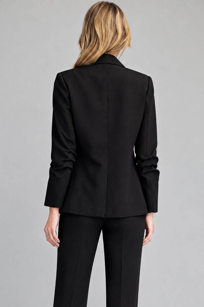 Solid Notched Collar Ruched Sleeve Blazer