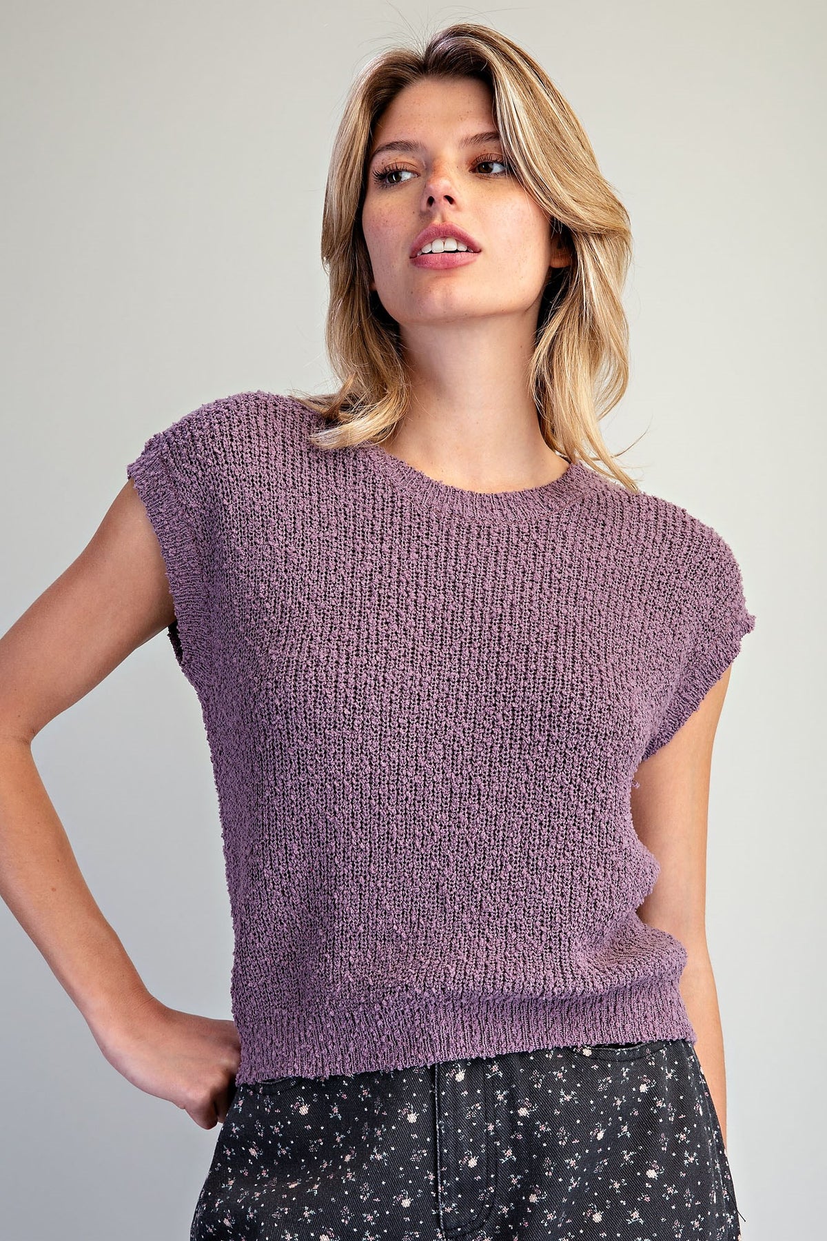 Cap Sleeve Textured Knit Top