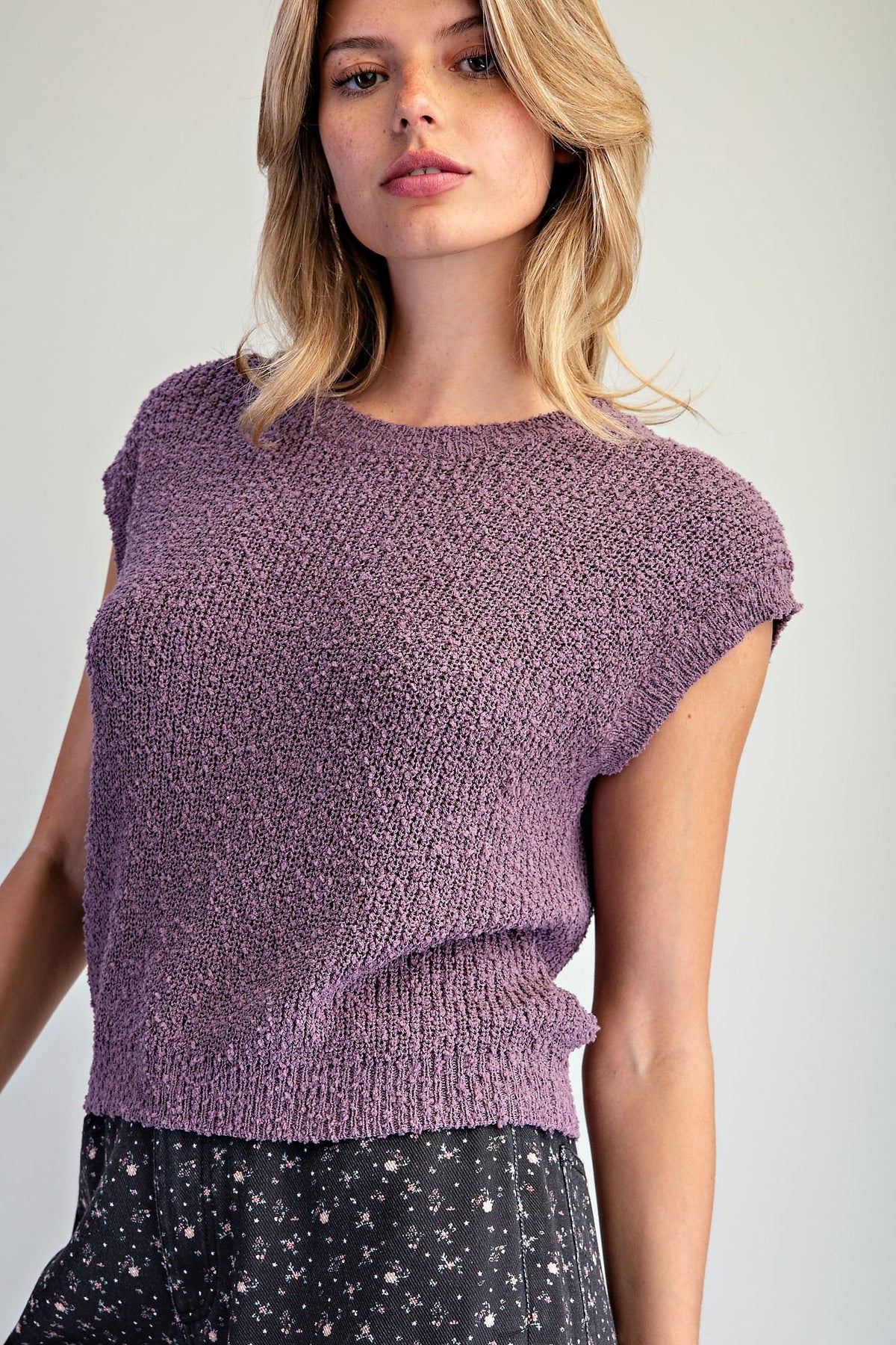 Cap Sleeve Textured Knit Top