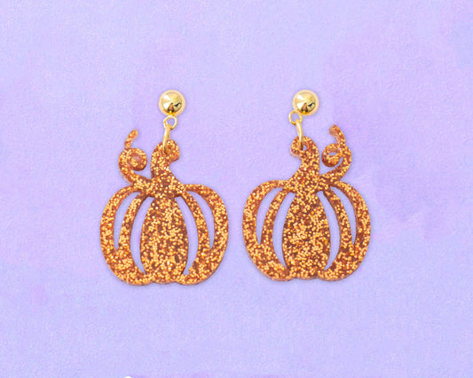 Small Glitter Pumpkin Earrings