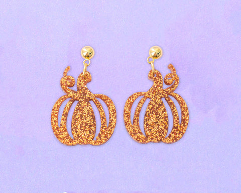Small Glitter Pumpkin Earrings