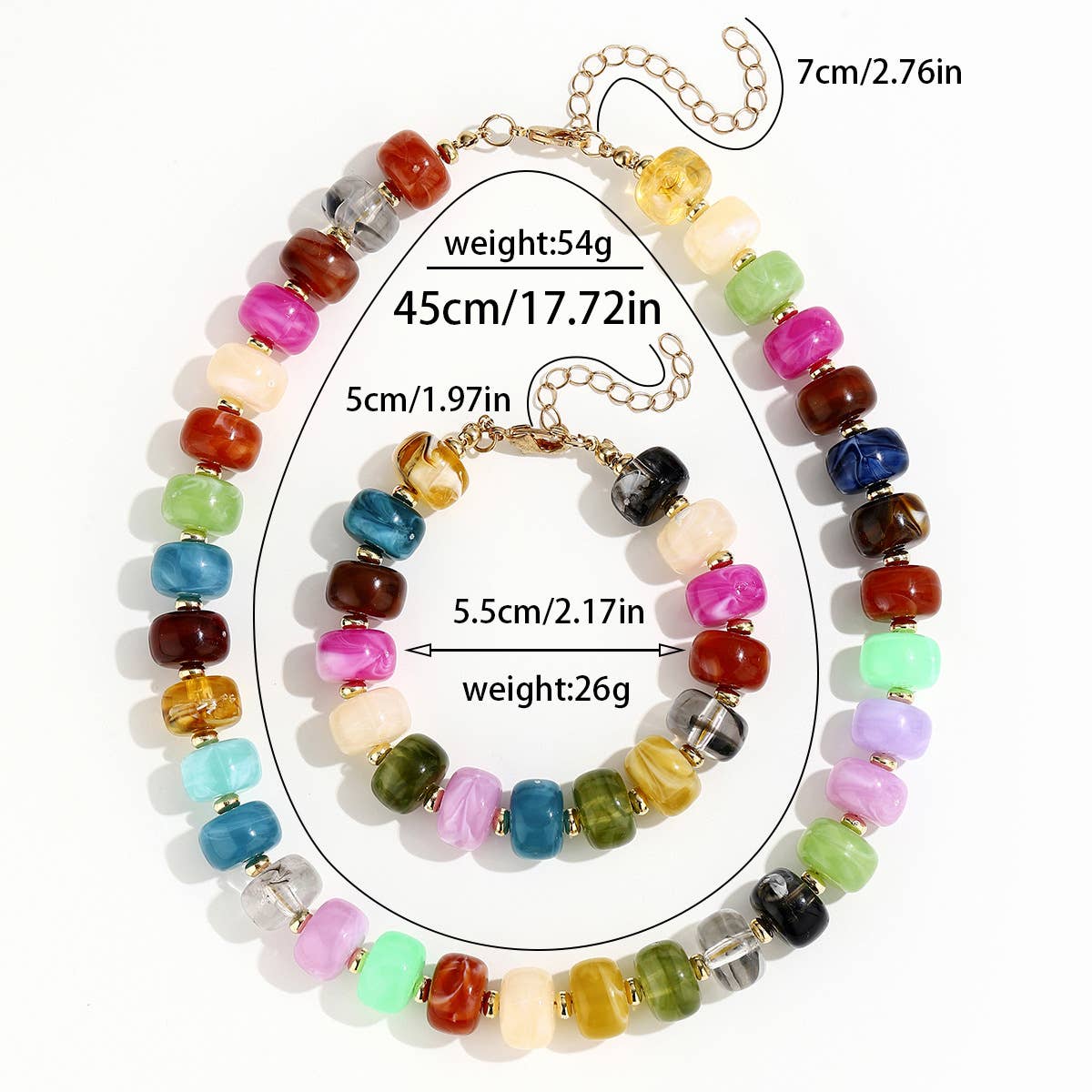 Irregular Barrel Bead Necklace & Bracelet Set Boho Jewelry