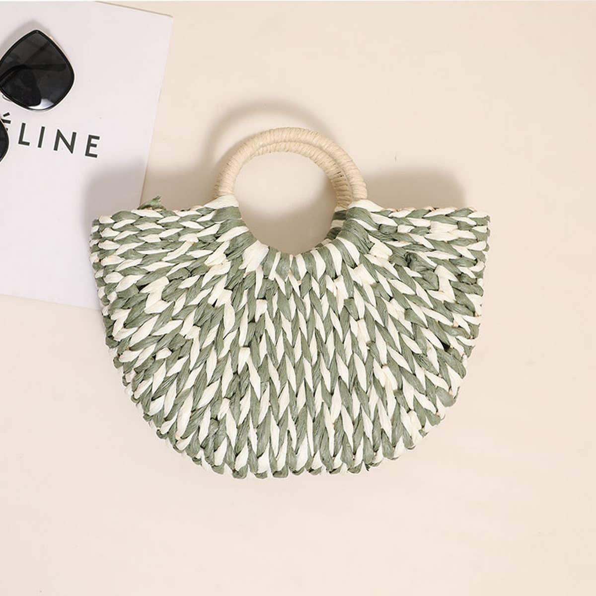 Straw Half Round Beach Tote
