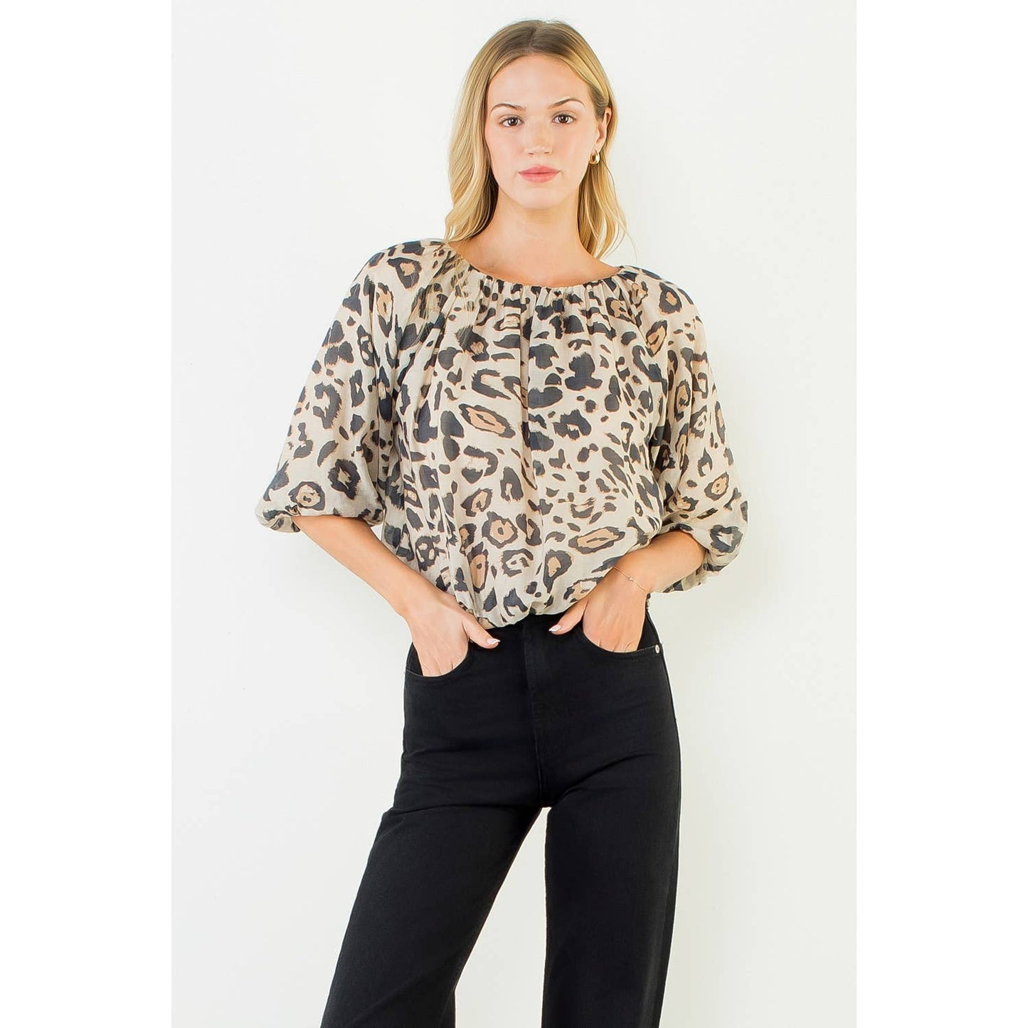 THML Animal Print Puff Sleeve Top