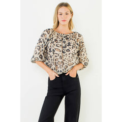 THML Animal Print Puff Sleeve Top