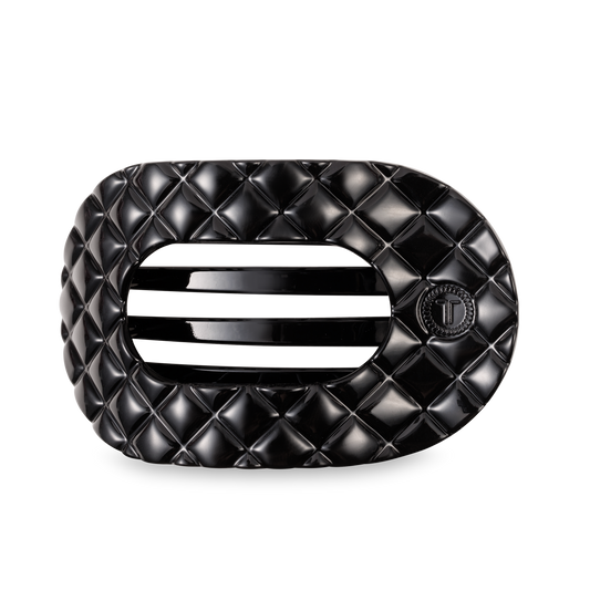 TELETIES - Flat Round Hair Clip | Large | Jet Black Quilted