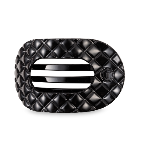 TELETIES - Flat Round Hair Clip | Large | Jet Black Quilted
