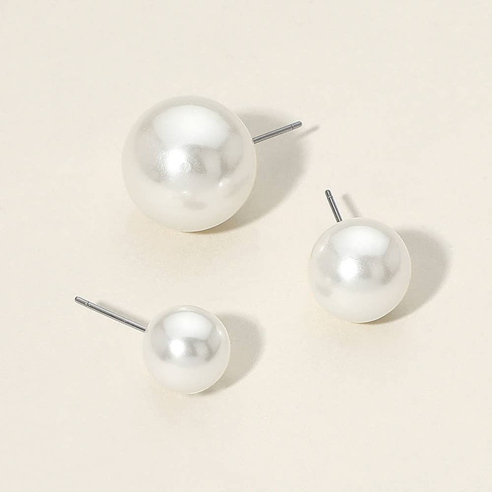 3 Pairs - Pearl Stud Earring Set