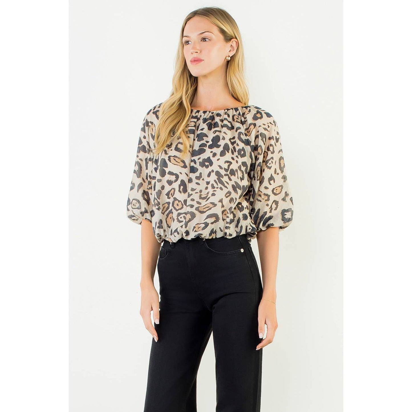 THML Animal Print Puff Sleeve Top