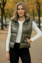 High Neck Zip Up Vest Olive