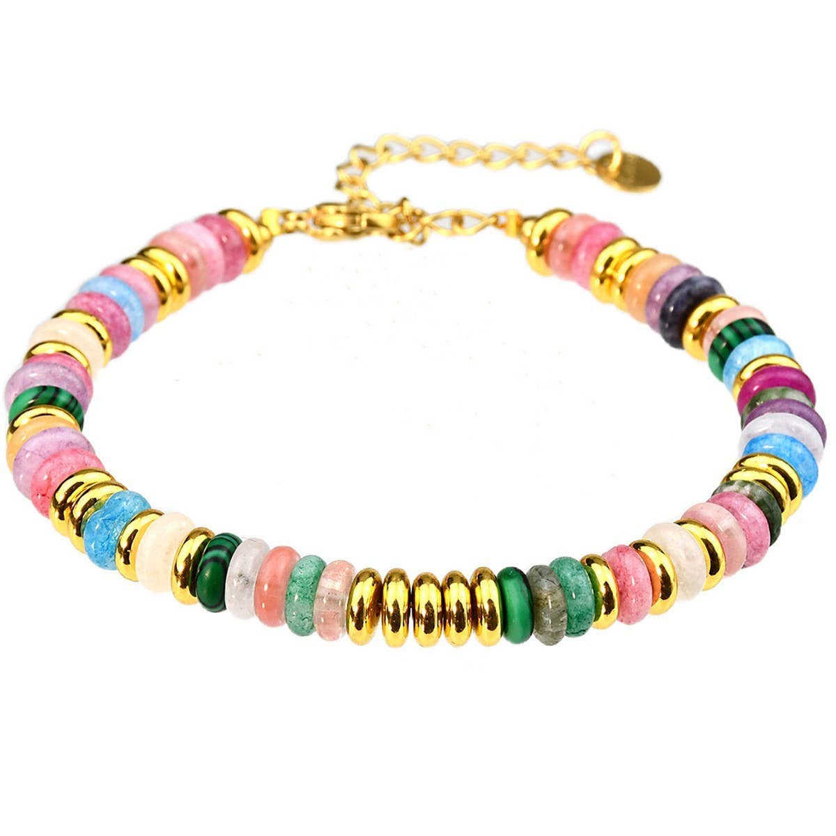 Boho Colorful Stone Beaded Gold Accent Bracelet
