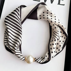 Silky Print Scarf Necklace with Magnetic Pearl Clasp