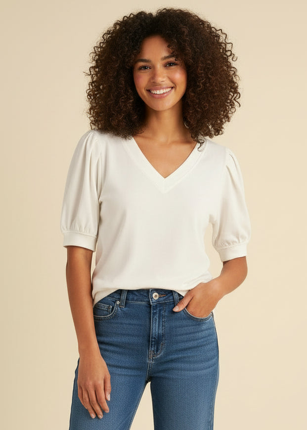 Cotton Solid V-neck Top