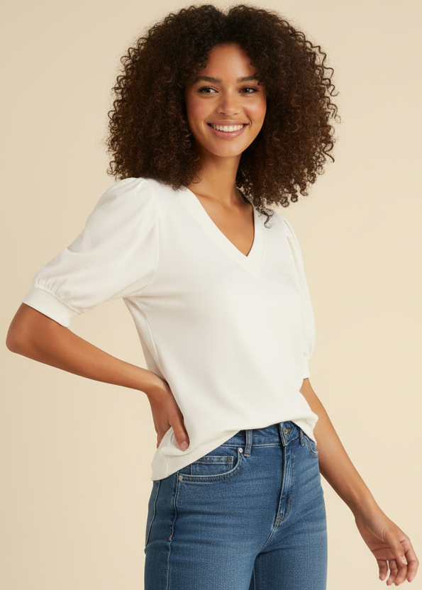 Cotton Solid V-neck Top