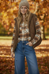 Quilted Zip Up Fleece Vest Brown