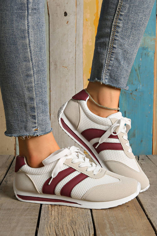 Garnet & White Lace-up Sneakers