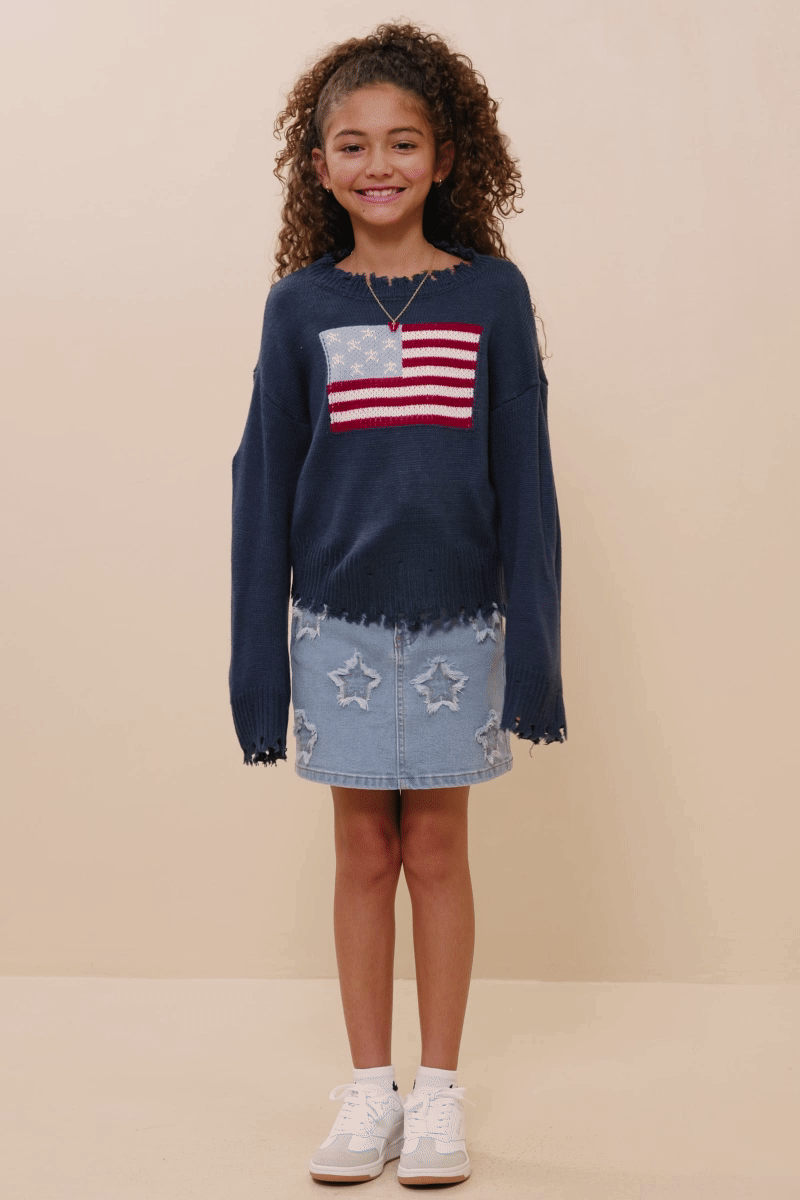 Girls Distressed Old Glory Graphic Sweater