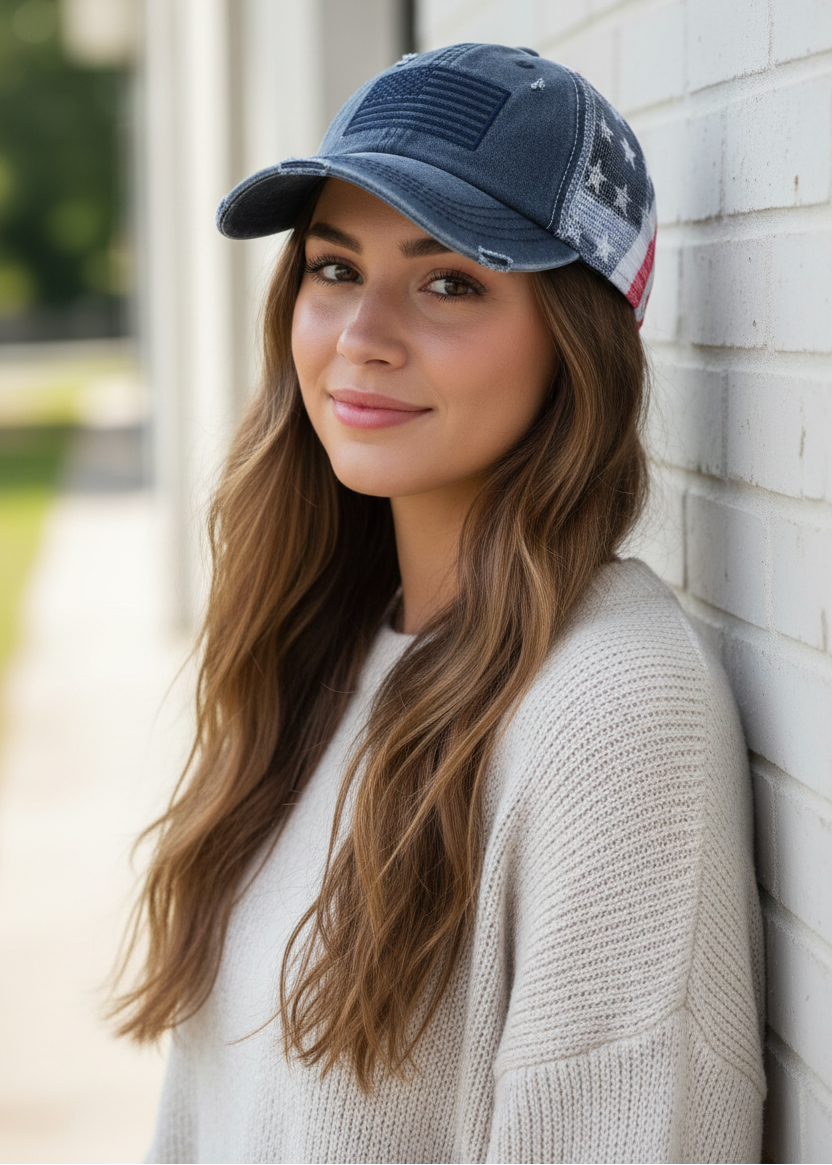 C.C American Flag Mesh Back Trucker Hat Pony Cap