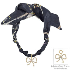 Black Knotted Scarf Necklace with Rhinestone Bow Charm