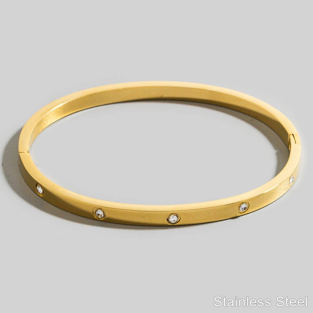 CZ Studded Gold Plated Bangle Bracelet