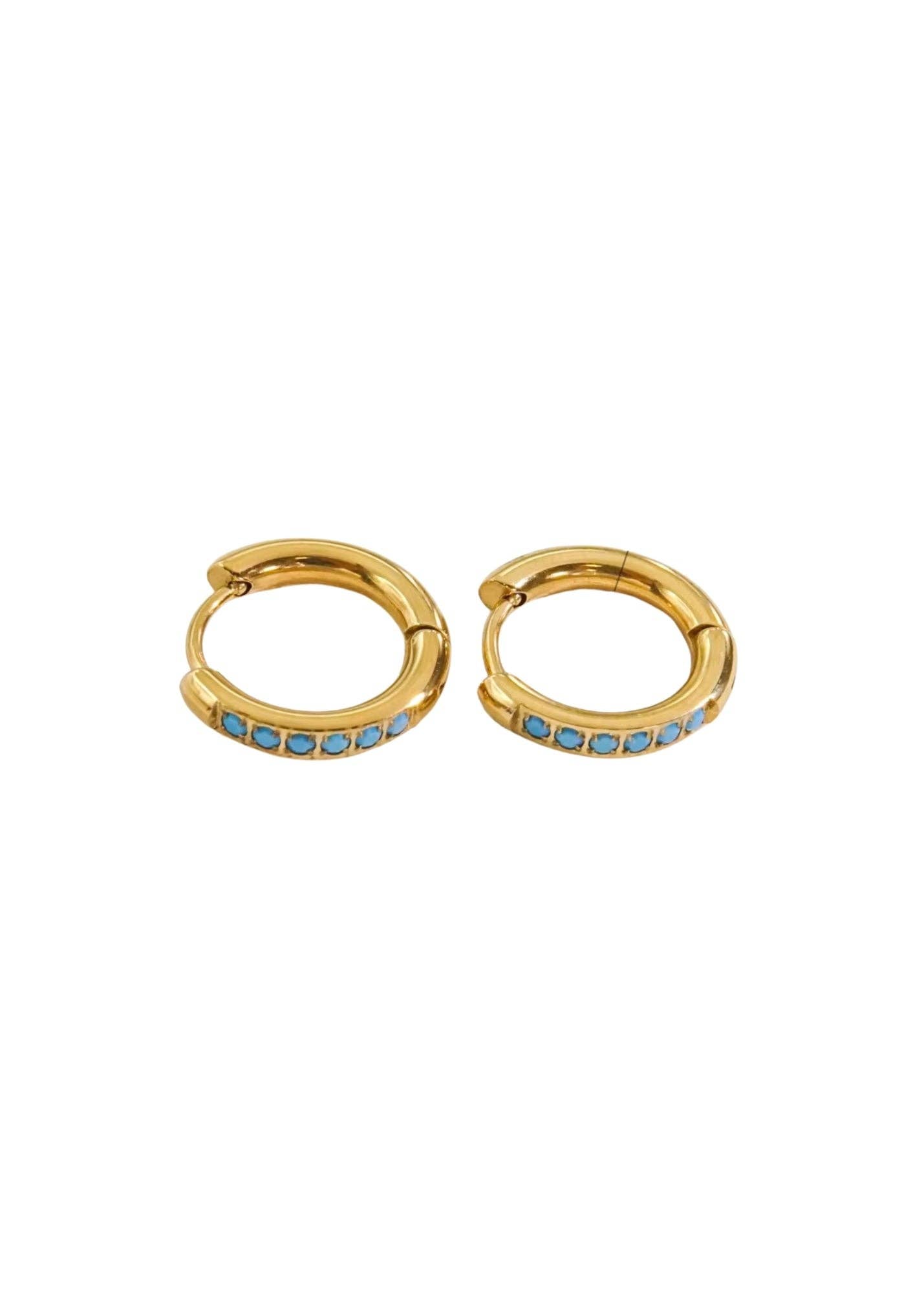 Hjane Jewels - Turquoise Gold Huggie Hoops Hypoallergenic Water Resistant