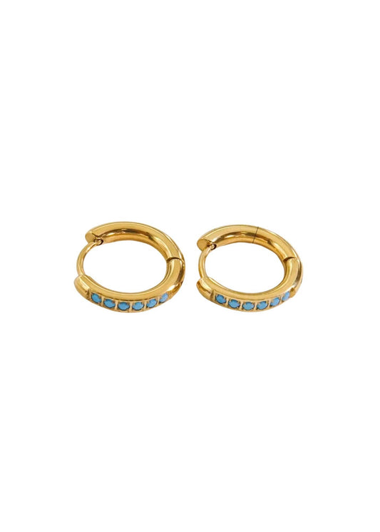 Hjane Jewels - Turquoise Gold Huggie Hoops Hypoallergenic Water Resistant