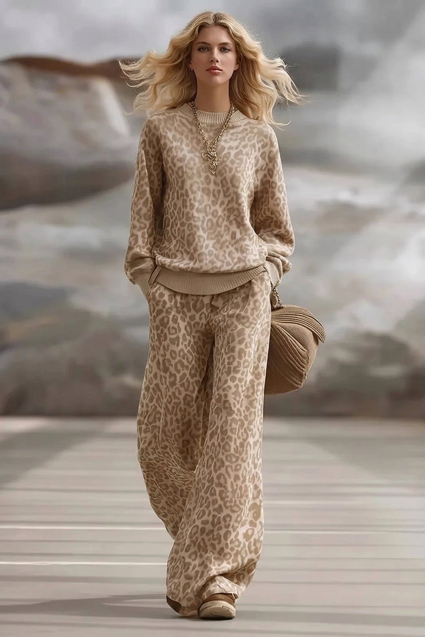 Person wearing a leopard print outfit with a neutral background