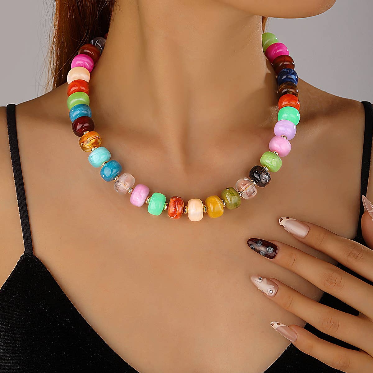 Irregular Barrel Bead Necklace & Bracelet Set Boho Jewelry