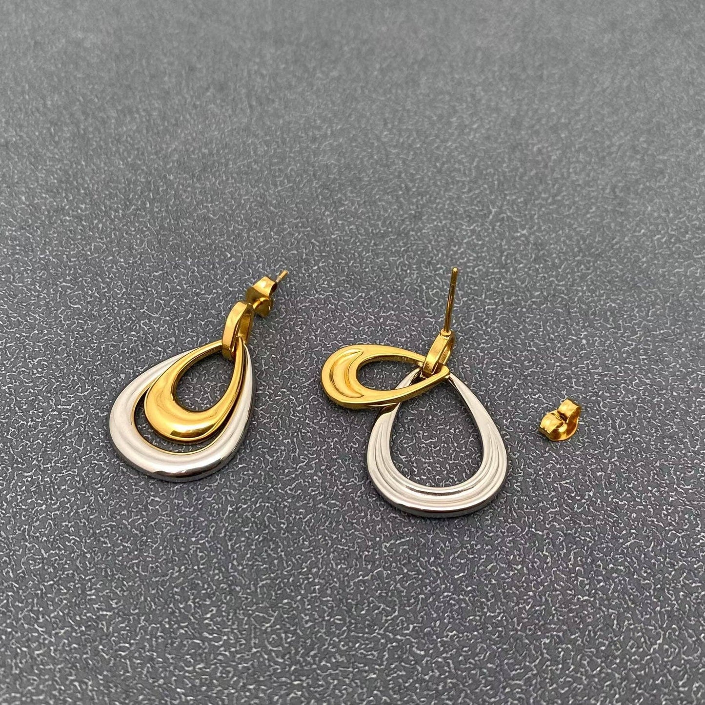 Two-tone Double-layer Drop 18K Gold-plated Earrings