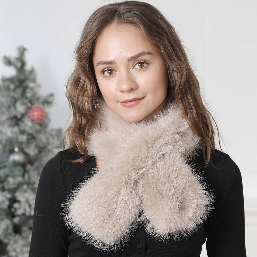 Solid Faux Fur Pull-Through Winter Scarf