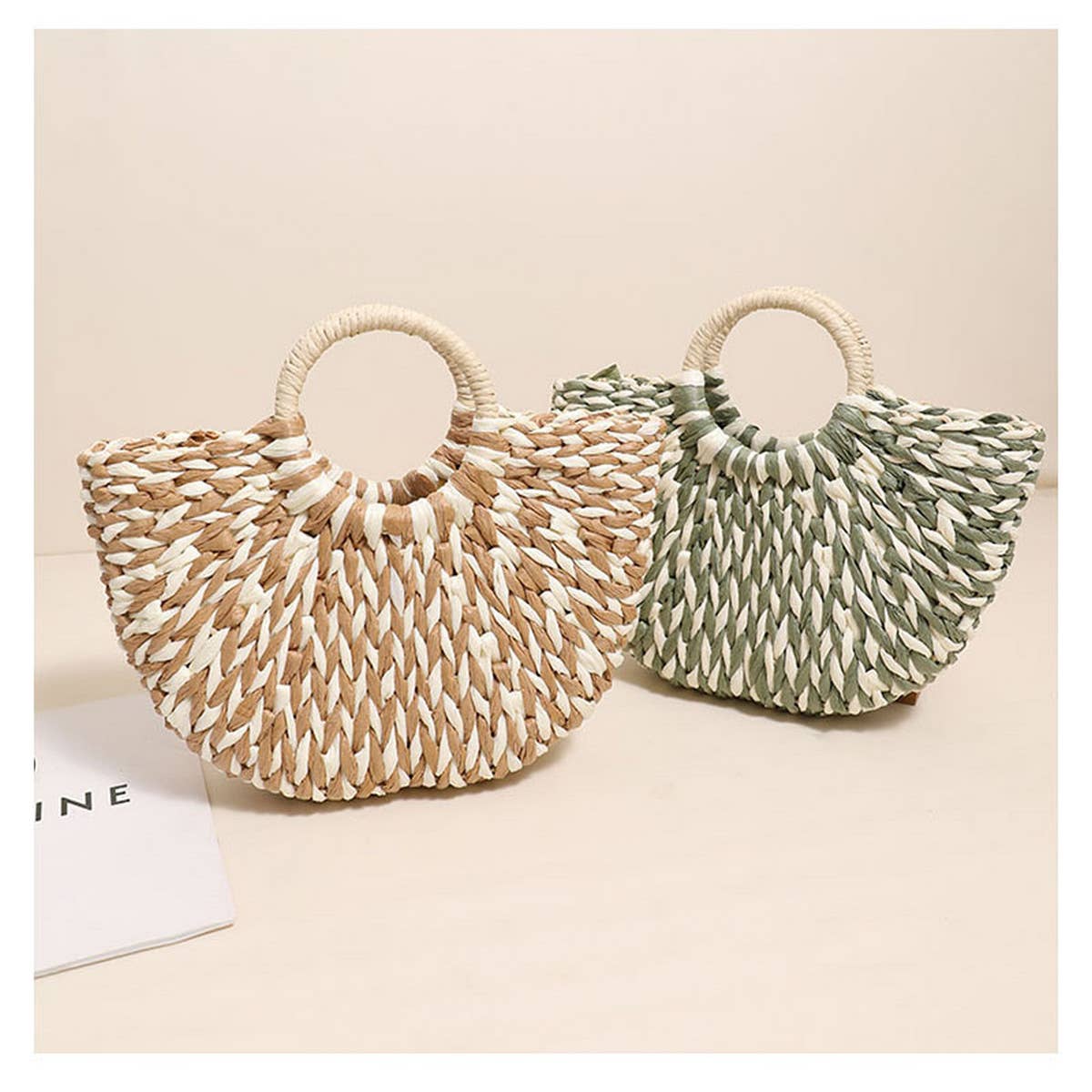 Straw Half Round Beach Tote