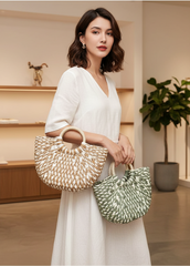 Straw Half Round Beach Tote