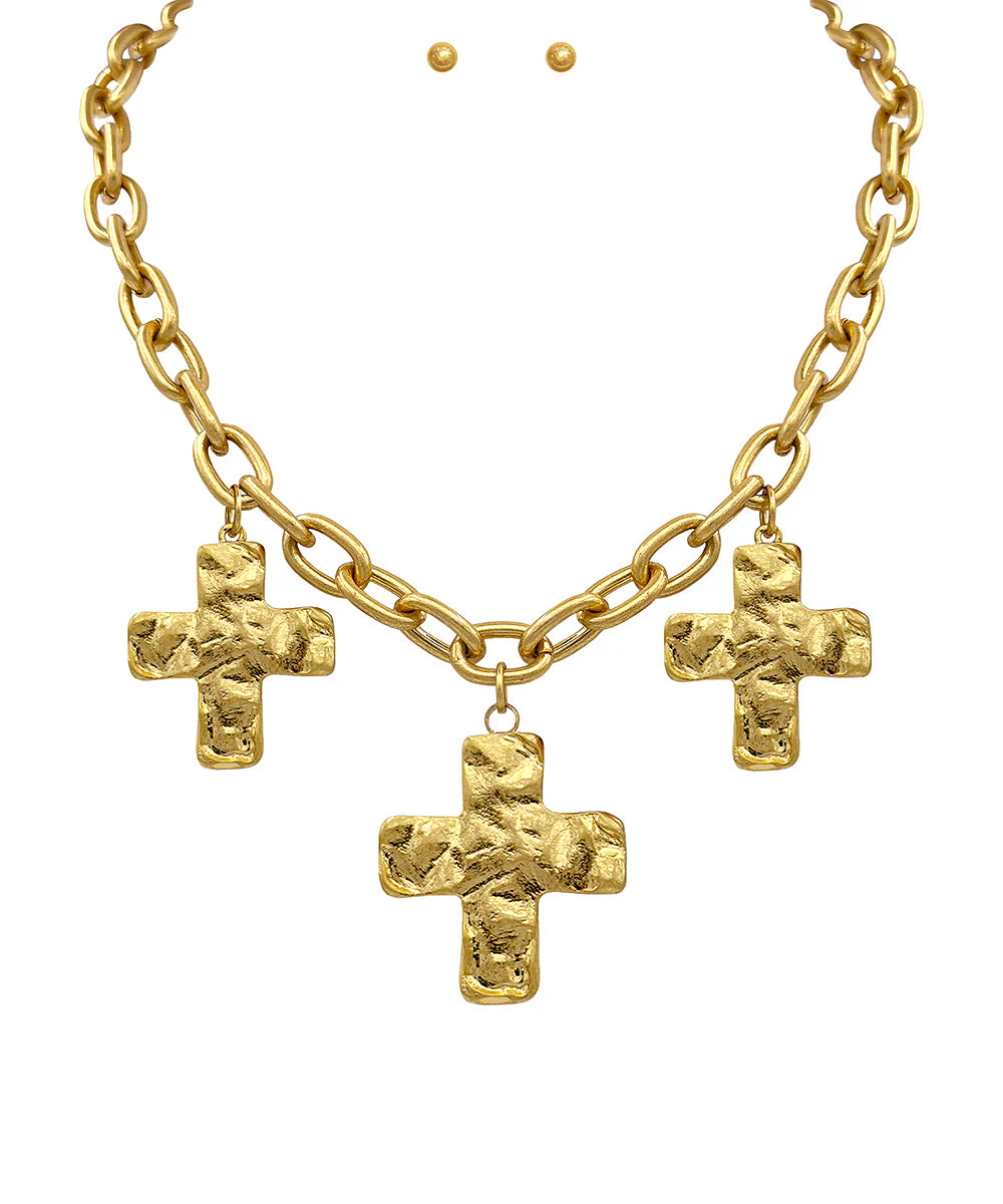 3 Hammered Cross Necklace
