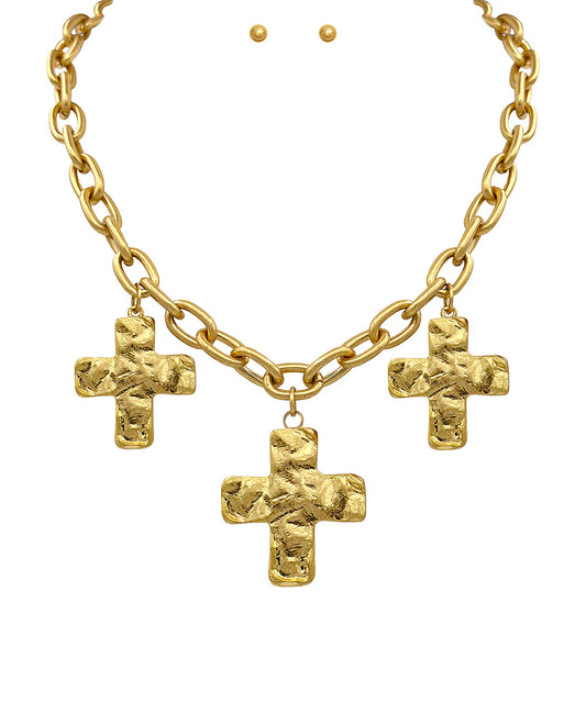 3 Hammered Cross Necklace