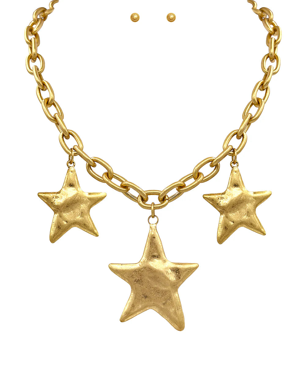 3 Hammered Star Necklace