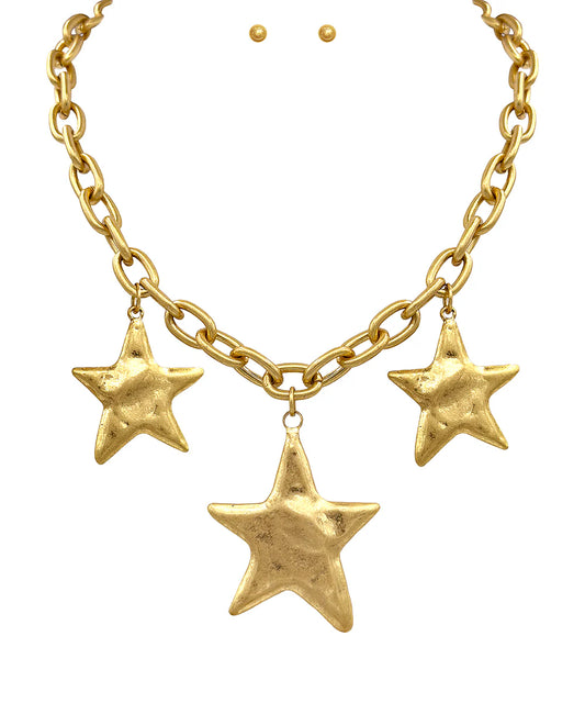 3 Hammered Star Necklace