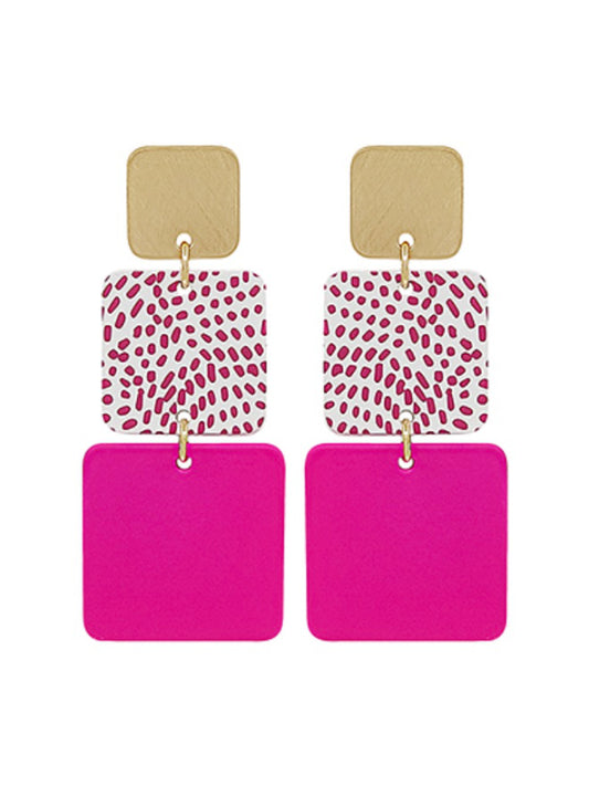 3 Square Color Coated Drop Earrings