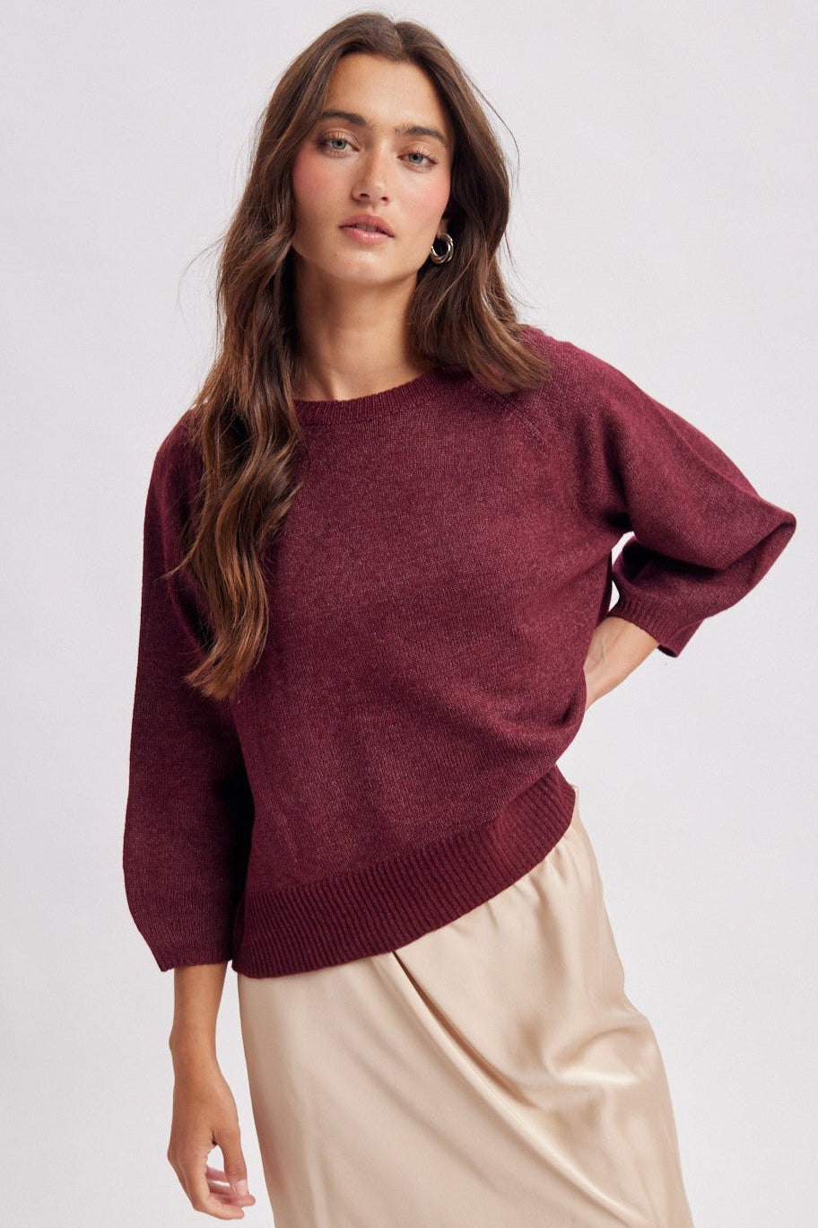 3/4 Sleeve Pullover Sweater