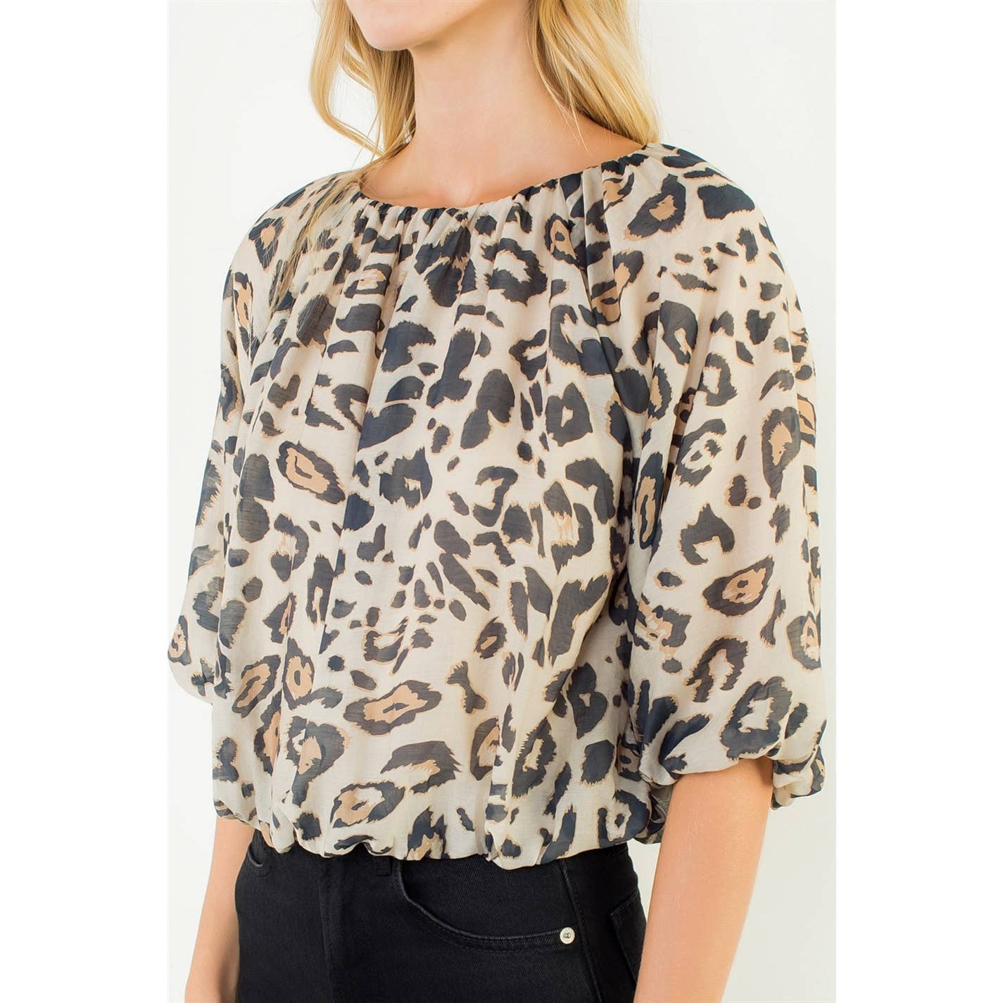 THML Animal Print Puff Sleeve Top