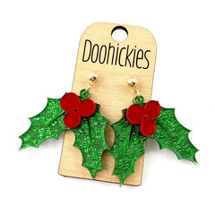 Holly Leaf Christmas Acrylic Earrings
