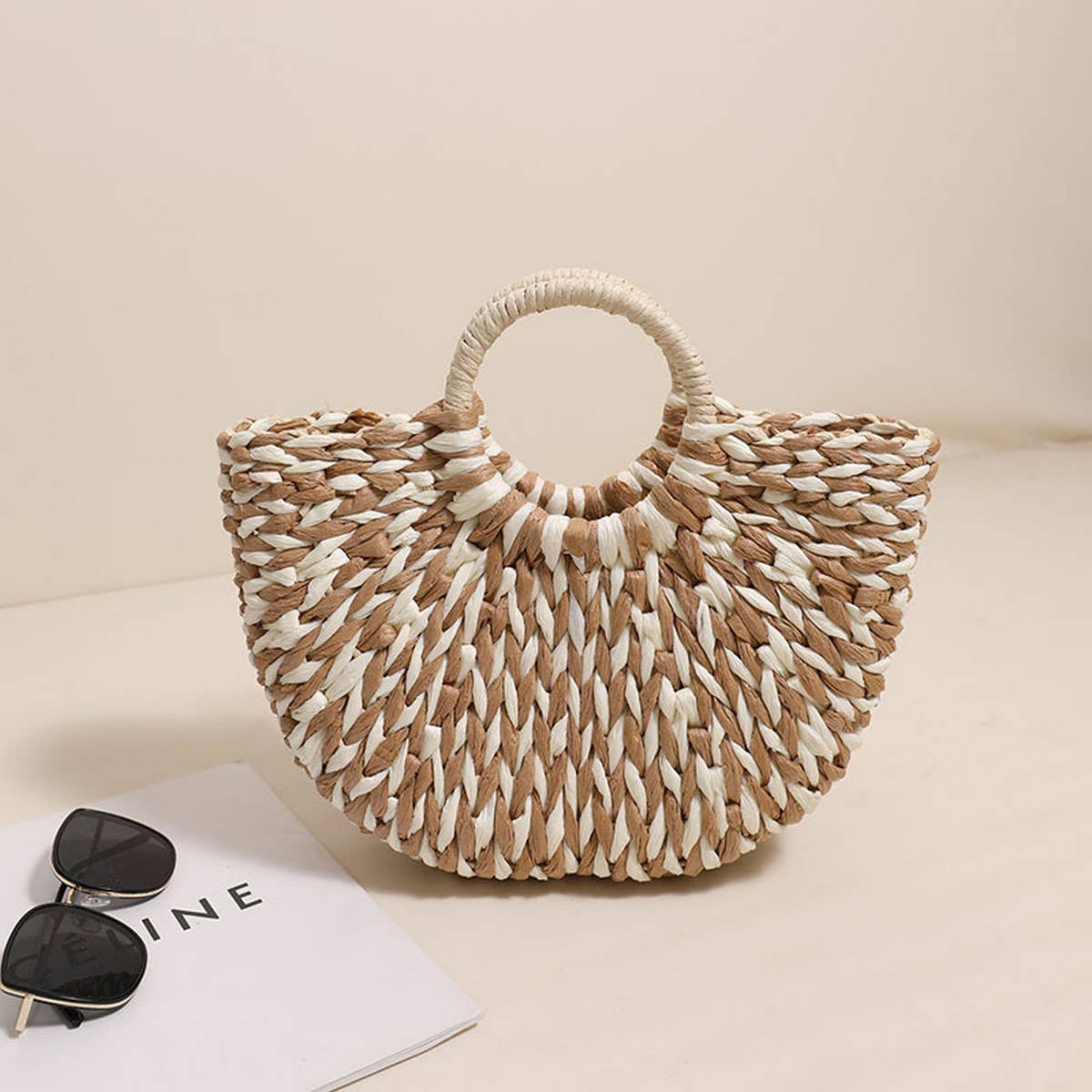Straw Half Round Beach Tote