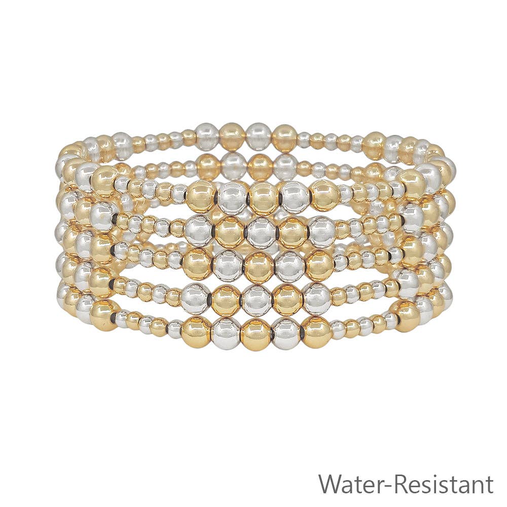 Set of 5 Silver & Gold Beaded Stretch Bracelet