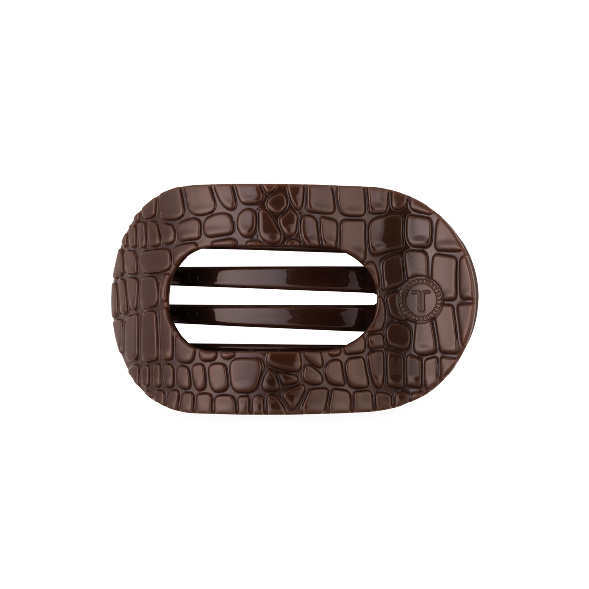 TELETIES - Brown Crocodile Medium Flat Round Hair Clip