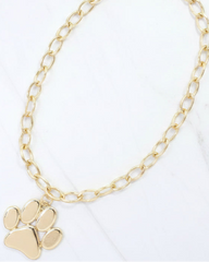 Beaded Layered Necklace Paw Print Gold