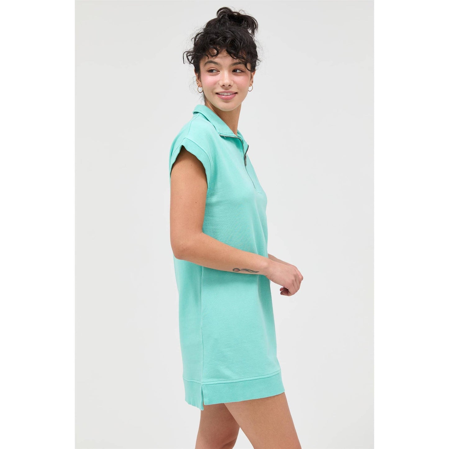 Half Zip Up Mock Neck Mini Dress